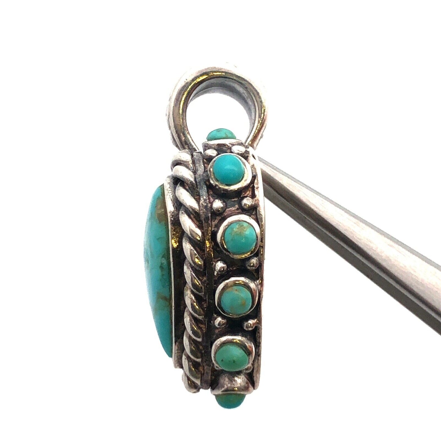 Native American 925 Sterling Silver Turquoise Heart Cabochon Statement Pendant