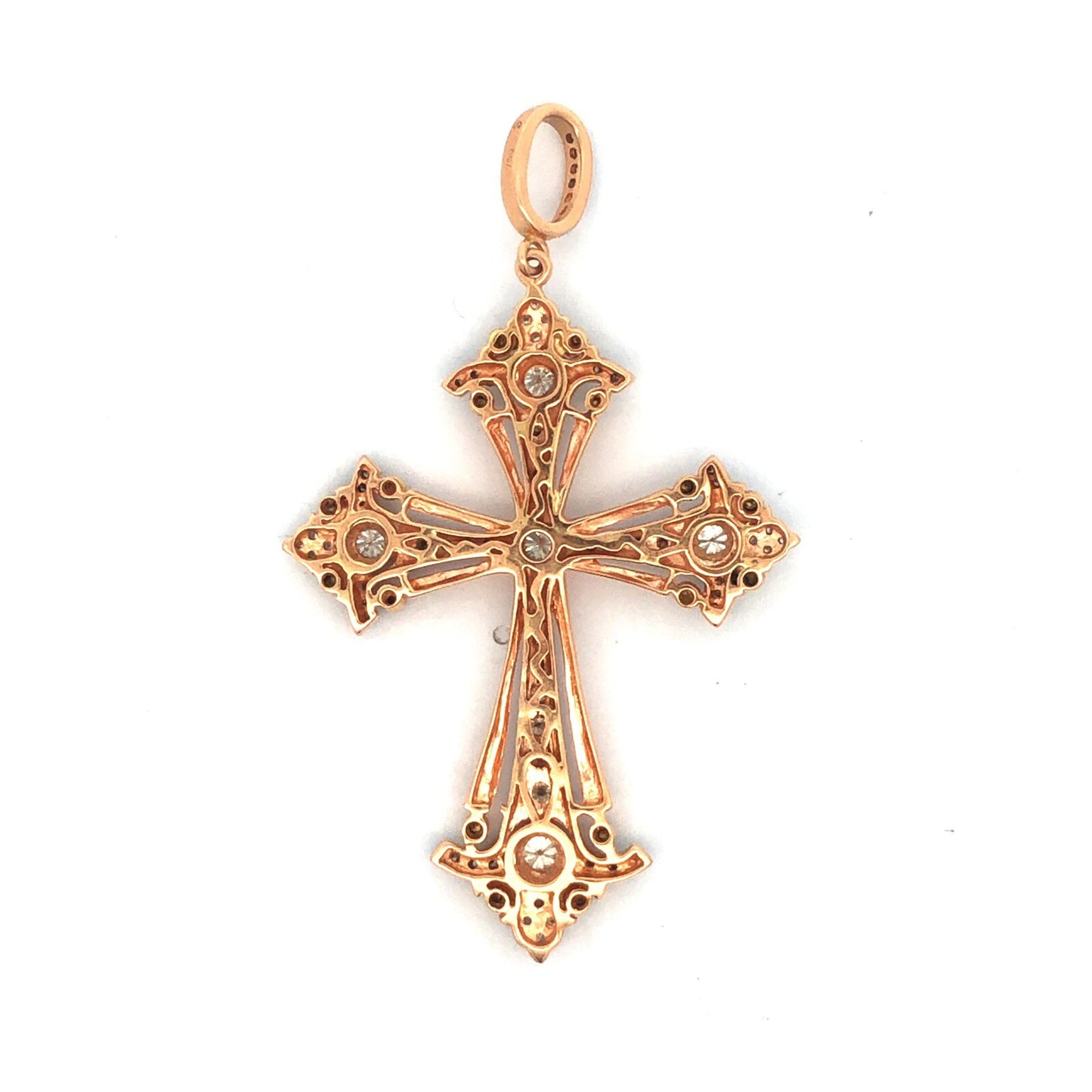 Designer 18K Rose Gold Round White Chocolate Yellow Diamond Large Cross Pendant