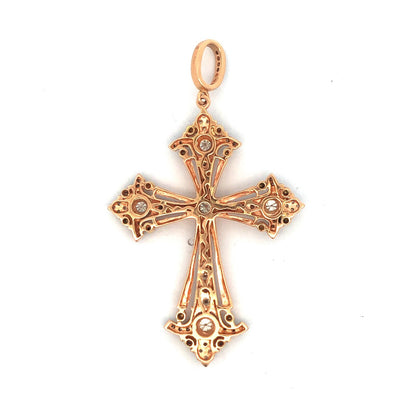 Designer 18K Rose Gold Round White Chocolate Yellow Diamond Large Cross Pendant