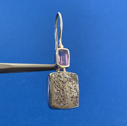 Designer 925 Sterling Silver Purple Drusy Quartz Amethyst Dangle Hook Earrings