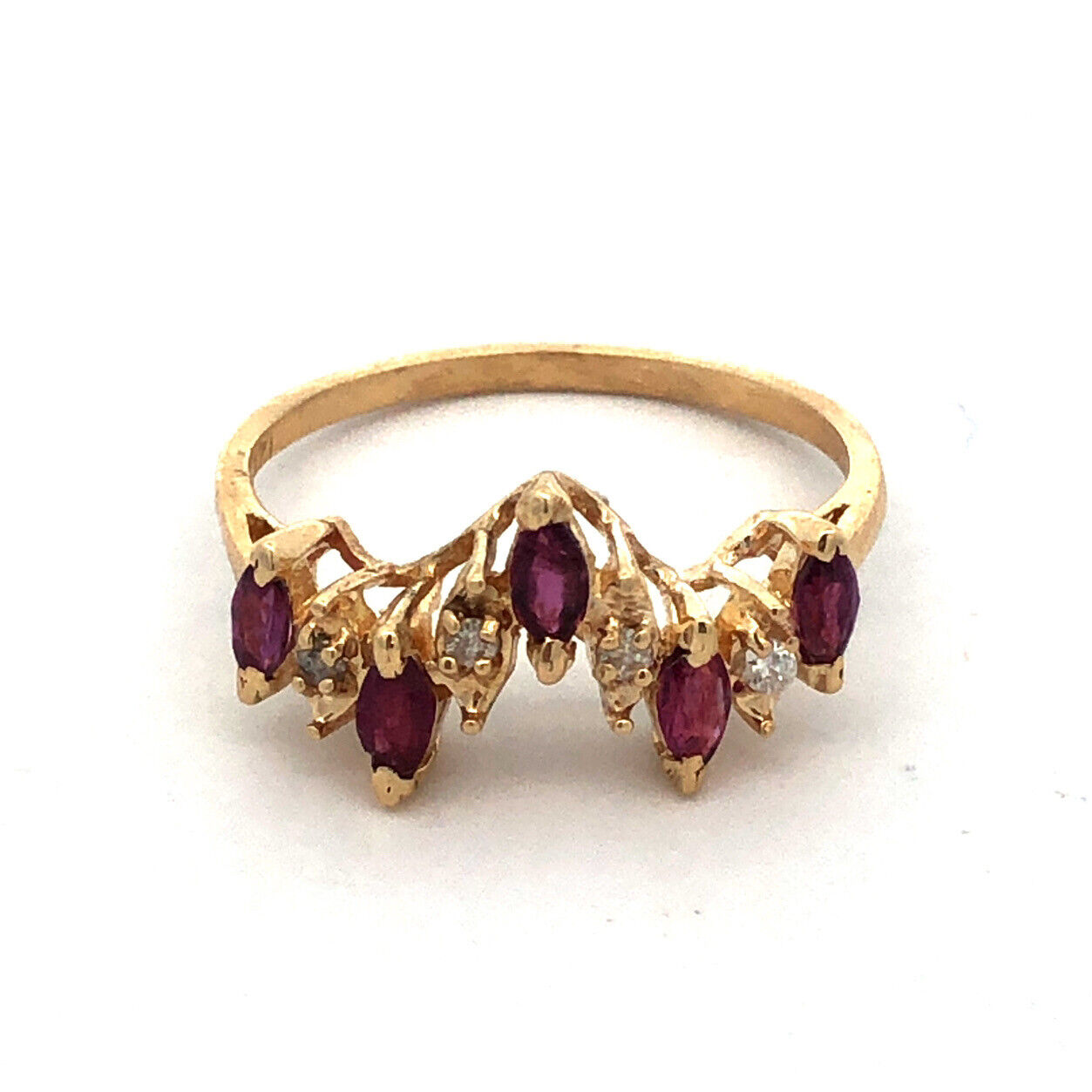 Estate 14K Yellow Gold Marquise Amethyst Diamond Stacking Band Ring