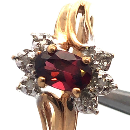 Designer 10K Yellow Gold Garnet Oval Diamond Accented January Anniversary Ring