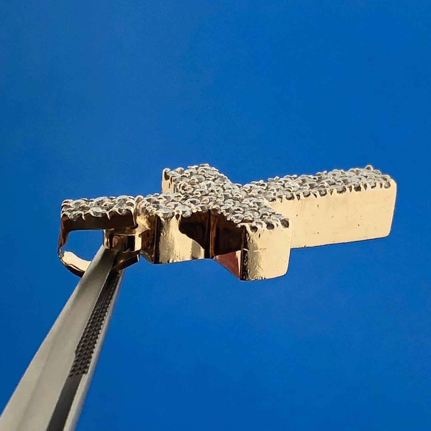 Gorgeous 10k Yellow Gold Round Cut Diamond Religious Faith Cross Dangle Pendant