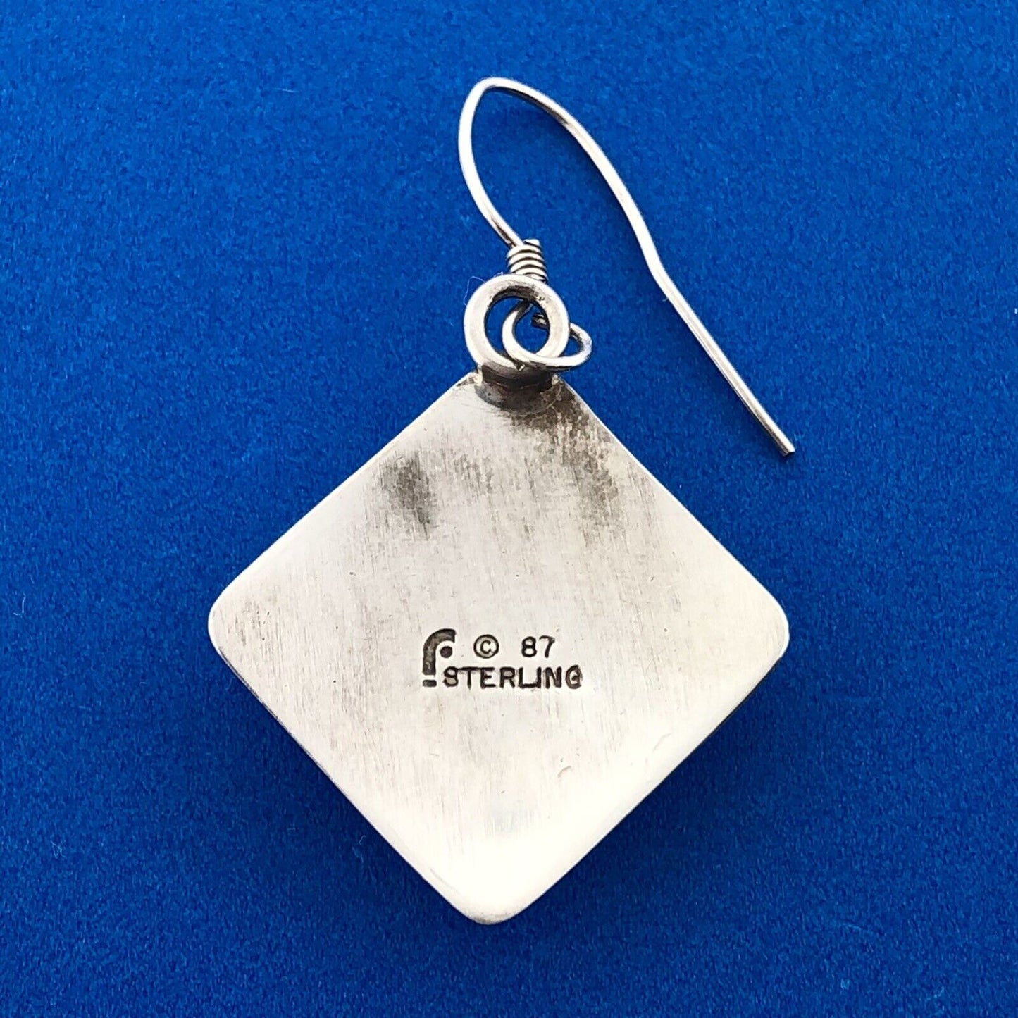 Lovely Sterling Silver 925 Cabochon Gray Lace Agate Square Dangle Hook Earrings