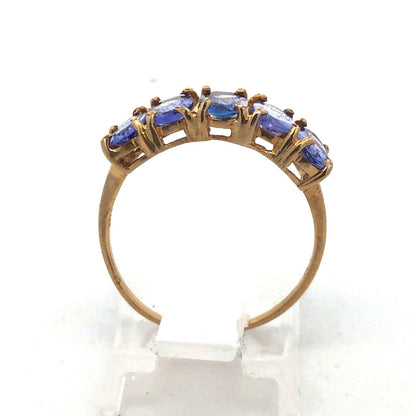 Designer 10K Yellow Gold Oval Tanzanite Wedding 5 Stone Cocktail Ring