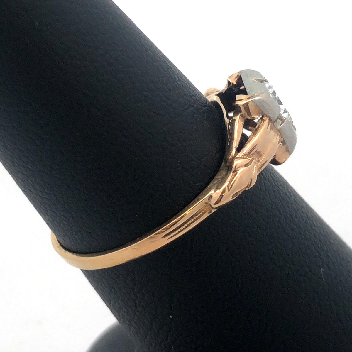 Art Nouveau Art Deco 14K Yellow Gold Diamond Solitaire Engagement Bridal Ring
