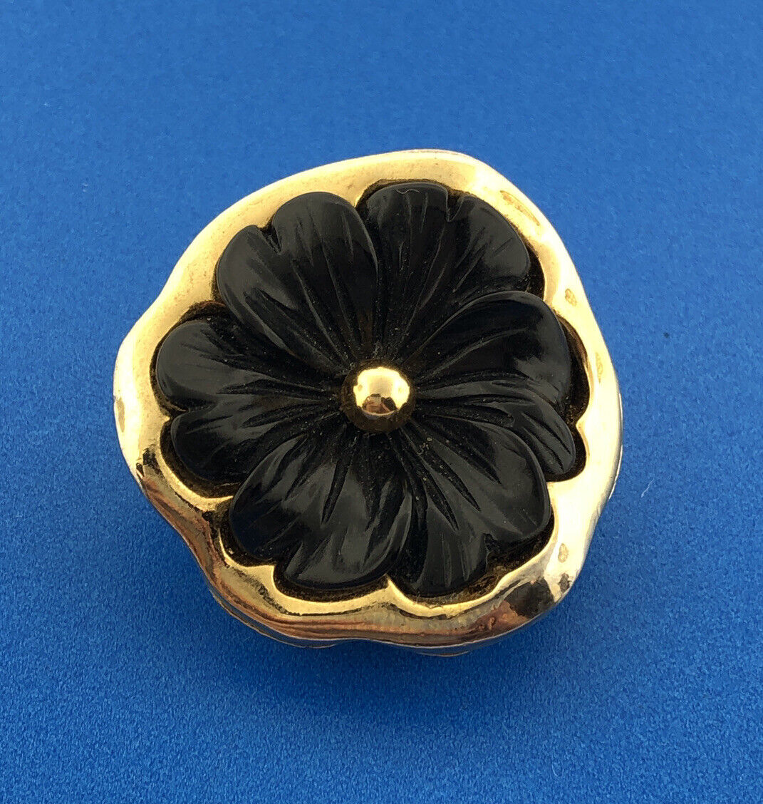 Designer Kenneth Lane Gold Toned Black Resin Floral Clip-On Earrings