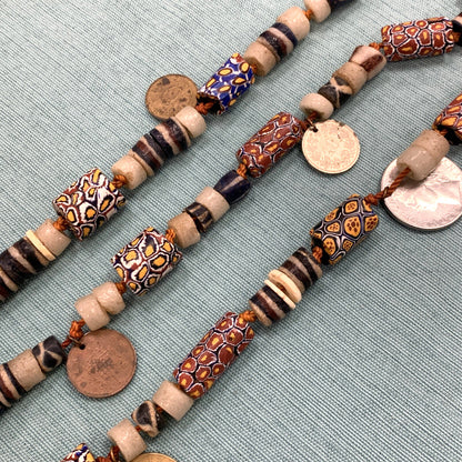 1970's Runway Couture Italy Millefiori Clay Bead European Coin Agate Necklace
