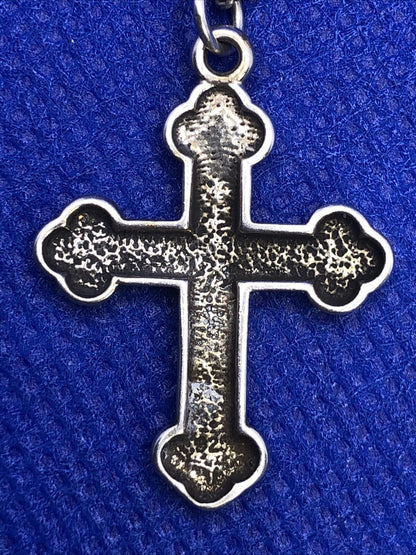 Designer P. Lux 925 Sterling Silver Scroll Detail Cross Pendant & Chain Necklace