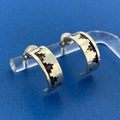 Vintage Scott Skeets Navajo Sterling Silver Storyteller Half Hoop Stud Earrings