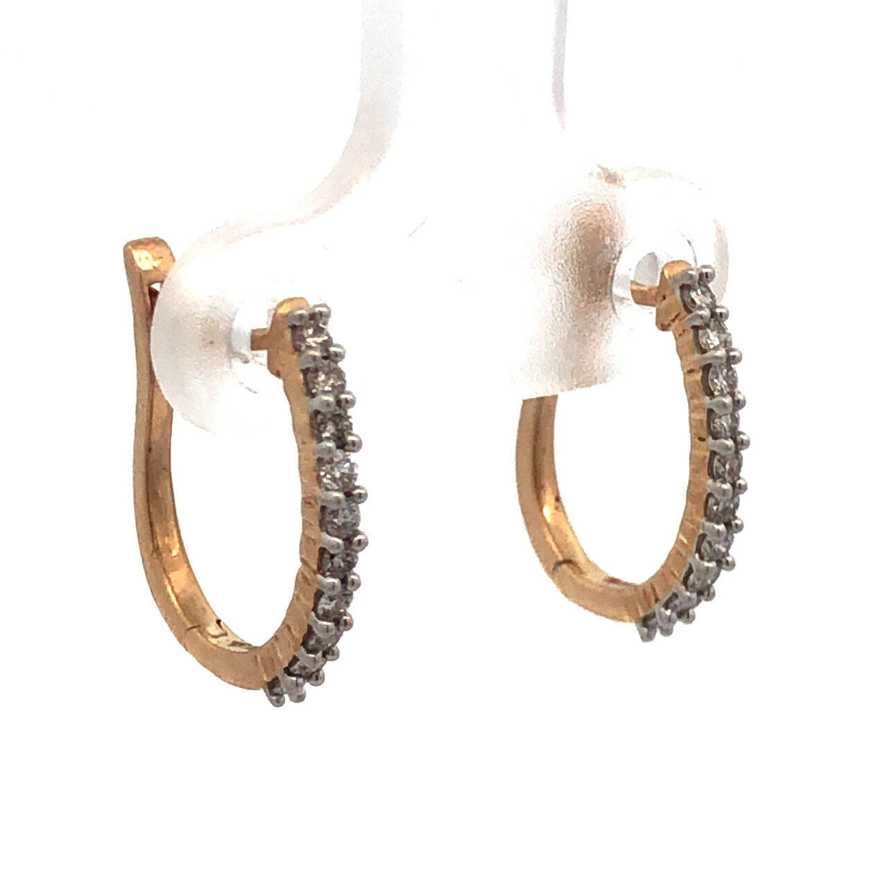 Designer 10K Yellow Gold Diamond Hinged Thin Small Oval Hoop Earrings