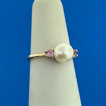 14K Yellow Gold Pearl Amethyst Accented June Birthstone Anniversary Ring