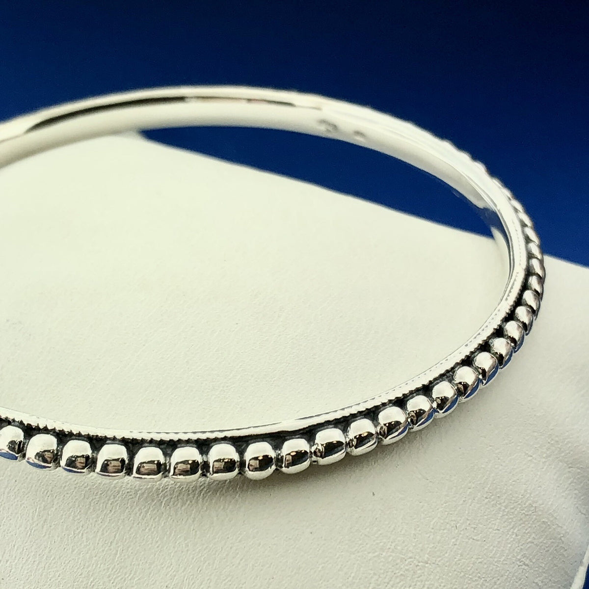 Designer Arya Sterling Silver 925 Beaded Romanesque Bangle Bracelet