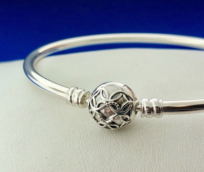 Pandora 925 Sterling Silver Pattern Of Love Clasp Charm Bangle 597137 Limited Ed