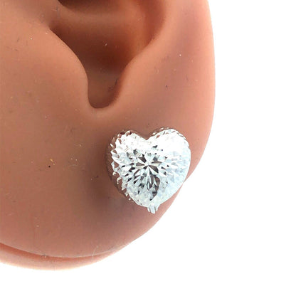 Designer Milor Italy 14K White Gold Textured Heart Stud Earrings