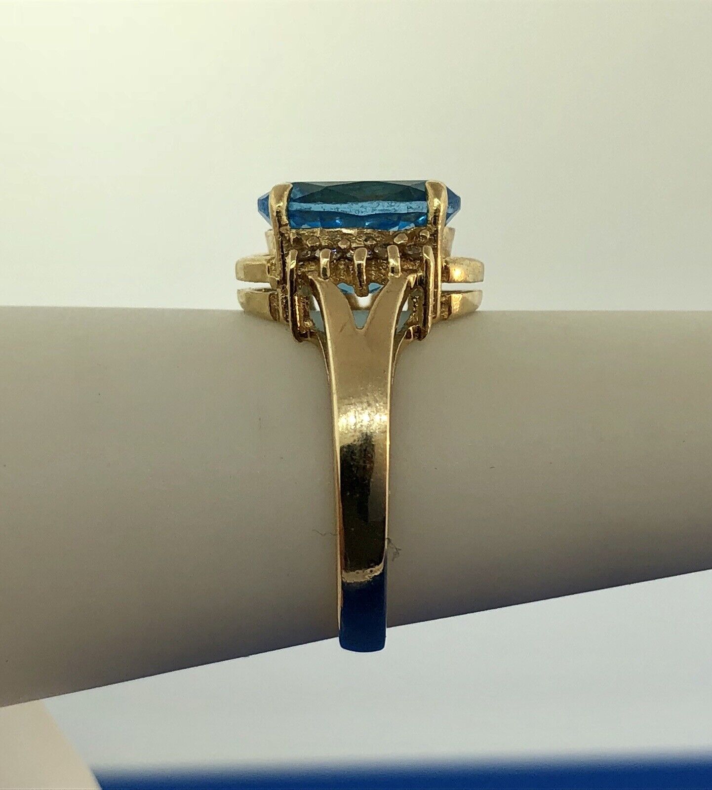 14K Yellow Gold London Blue Topaz Diamond December Anniversary Cocktail Ring