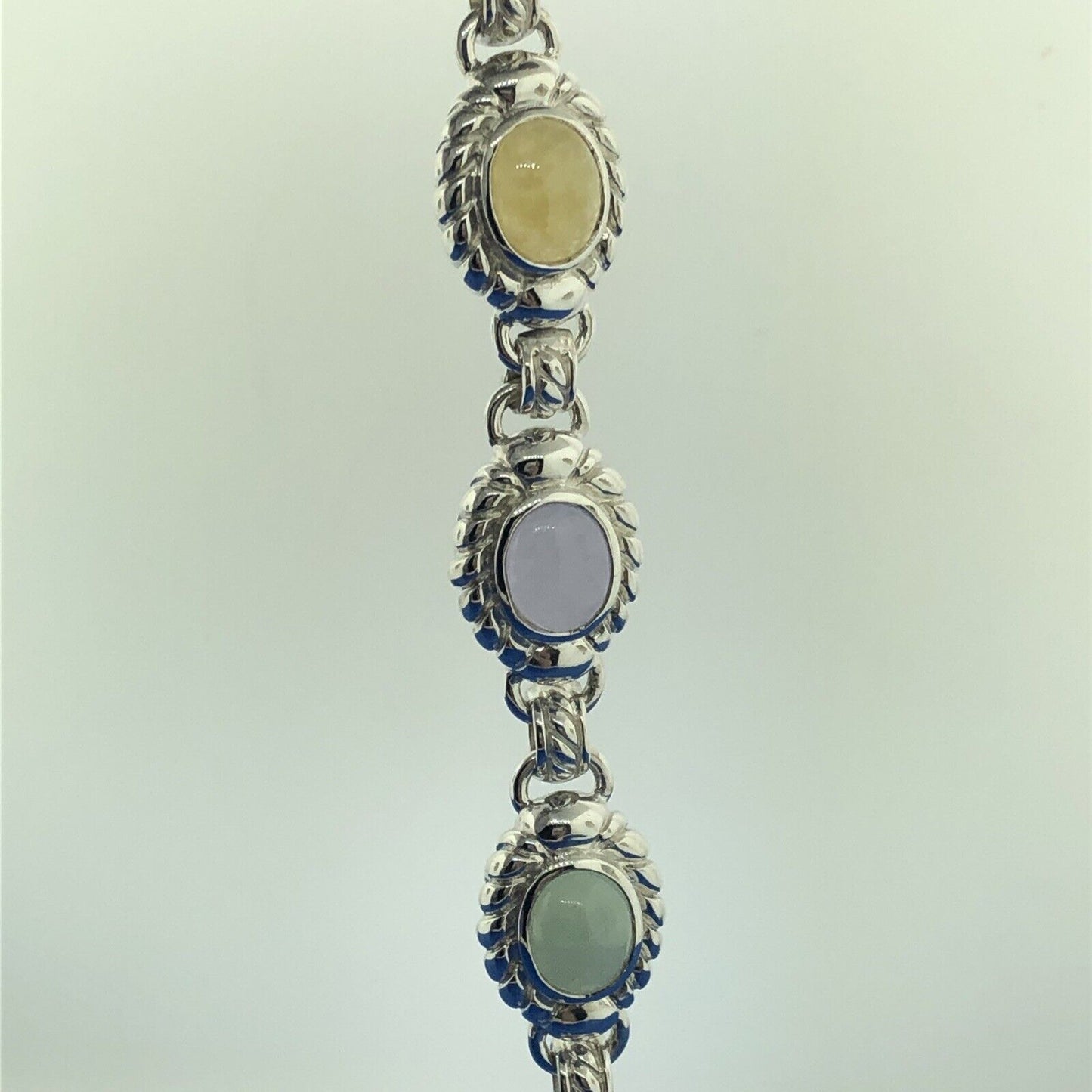 Sterling Silver Green Yellow Lavender Chalcedony Chakra Toggle Bracelet