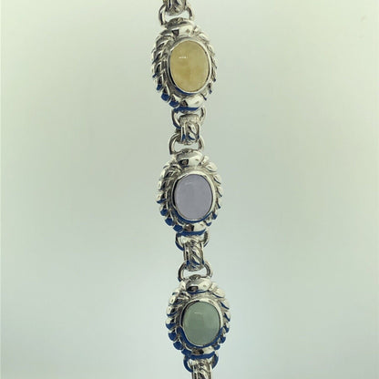 Sterling Silver Green Yellow Lavender Chalcedony Chakra Toggle Bracelet