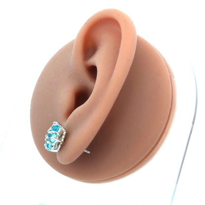 925 Sterling Silver Round Blue Cubic Zirconia CZ Flower Stud Earrings