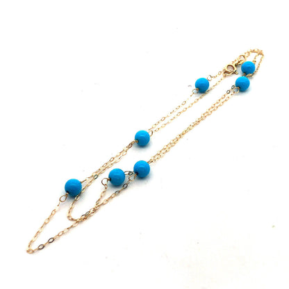 Designer HANA 14K Yellow Gold Round Turquoise Beaded Station Chain Necklace