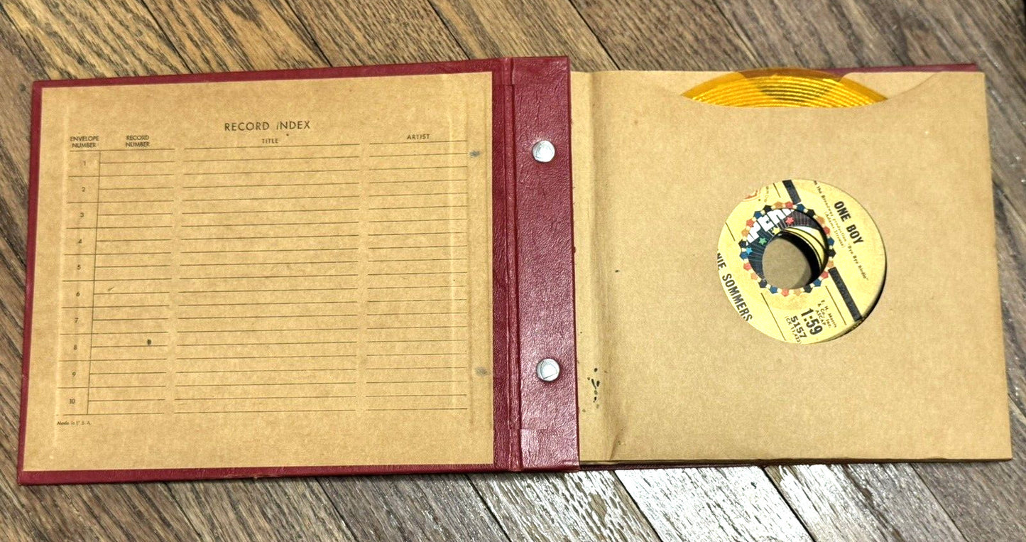 1960's Red Leather RECORDS Book Containing Ten 45 Mixed Artists Vinyl Lot
