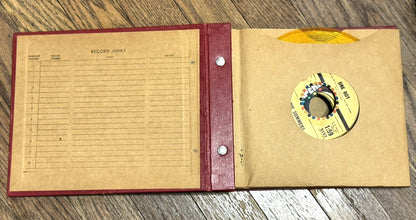 1960's Red Leather RECORDS Book Containing Ten 45 Mixed Artists Vinyl Lot