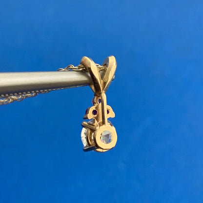 Vintage 14K Yellow Gold Diamond Ruby Accented Pendant Necklace