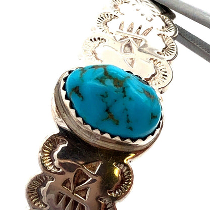 Navajo Jim Yazzie 925 Sterling Silver Turquoise Storyteller Open Cuff Bracelet