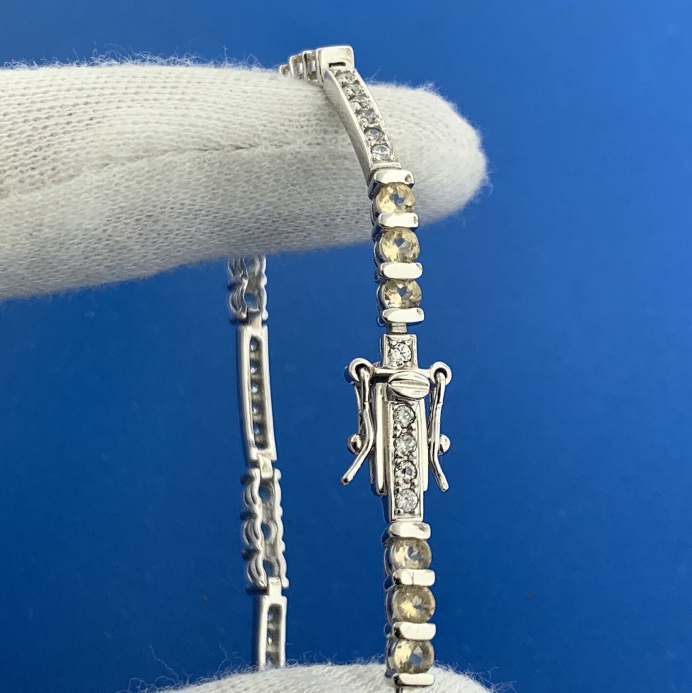 Designer 925 Sterling Silver Citrine Diamond November Occasion Tennis Bracelet