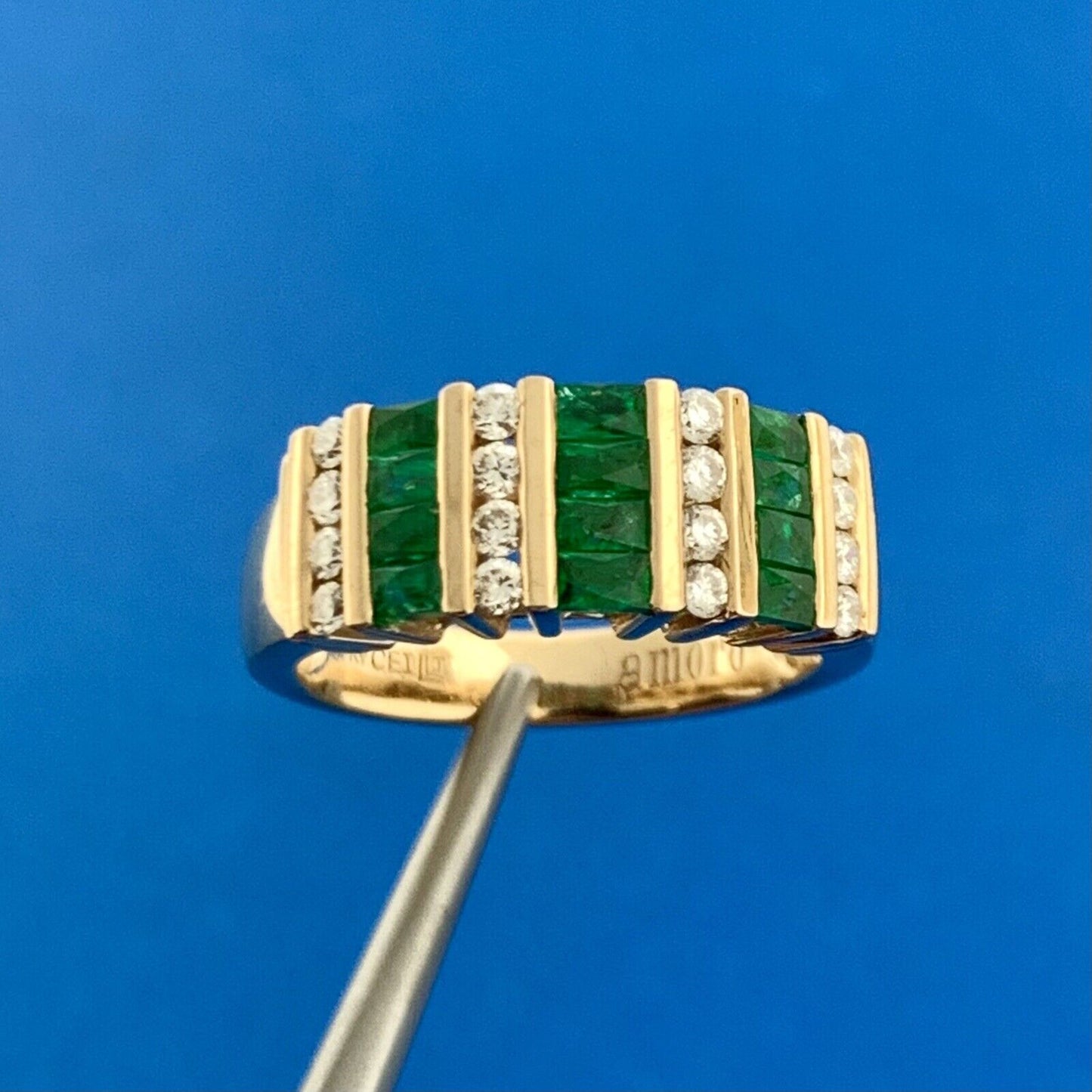 Retro Amoro 14K Yellow Gold Emerald Diamond May Anniversary Statement Band Ring