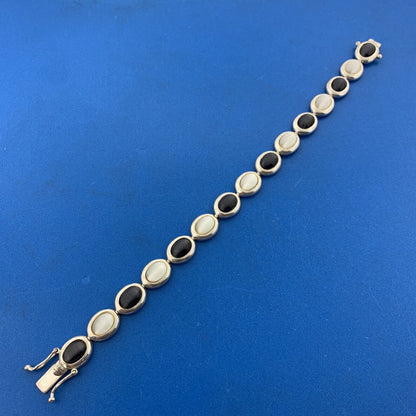 Vintage FAS Sterling Silver Black White Star Sapphire Cabochon Tennis Bracelet