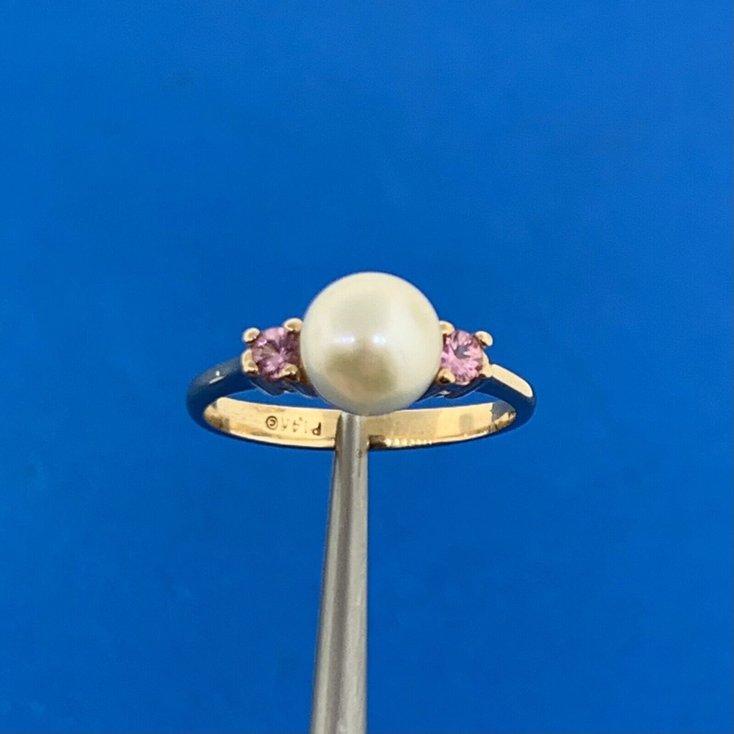 14K Yellow Gold Pearl Amethyst Accented June Birthstone Anniversary Ring