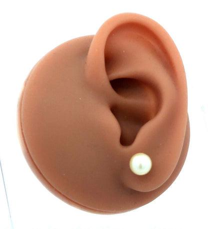 Designer CP 14K Yellow Gold Round White Pearl Solitaire Stud Earrings