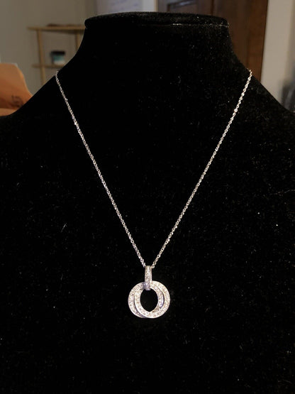 Beautiful 14k White Gold Double Diamond Eternity Anniversary Pendant Necklace