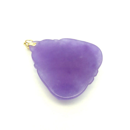 Vintage WW 14K Yellow Gold Carved Lavender Jade Buddha Statement Pendant