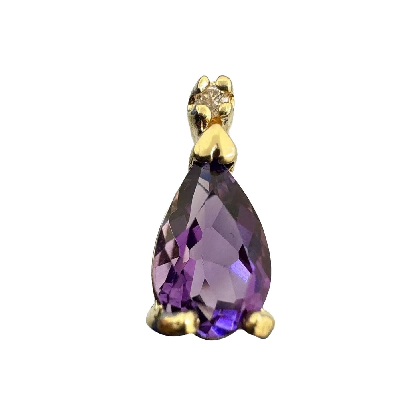 Designer AIL 14K Yellow Gold Pear Shaped Amethyst Diamond Accent Stud Earrings