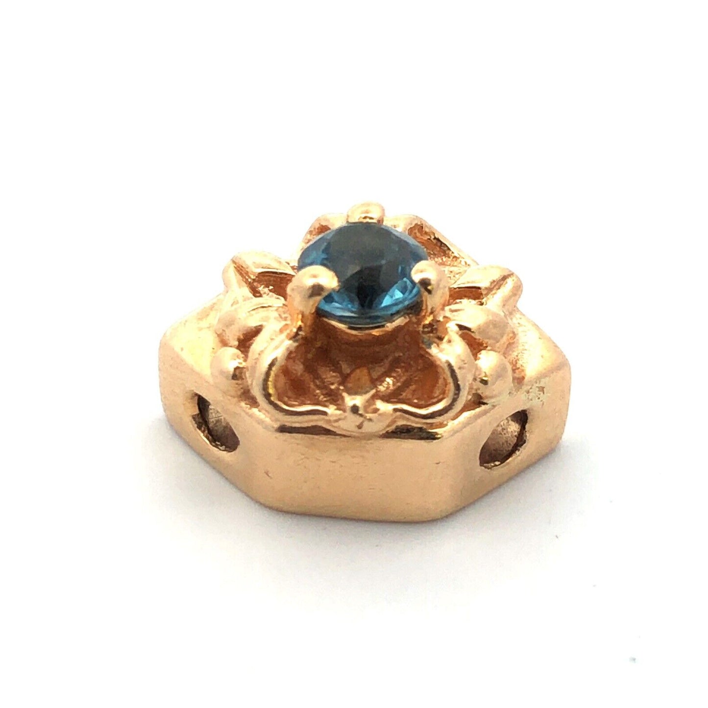 Designer KLJCI 14K Yellow Gold Round Blue Topaz Oval Slide Bracelet Charm