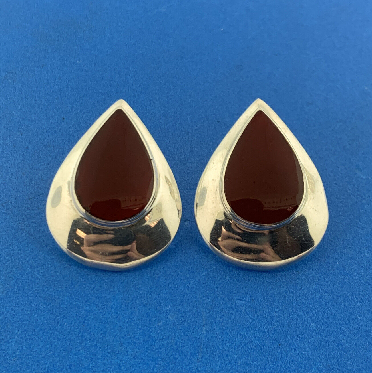 Native American Hallmarked Sterling Silver Red Carnelian Pear Statement Earrings