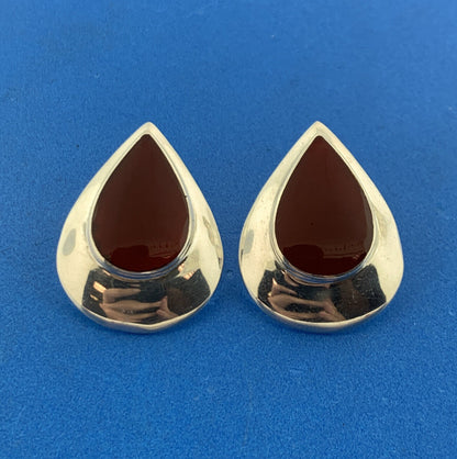 Native American Hallmarked Sterling Silver Red Carnelian Pear Statement Earrings