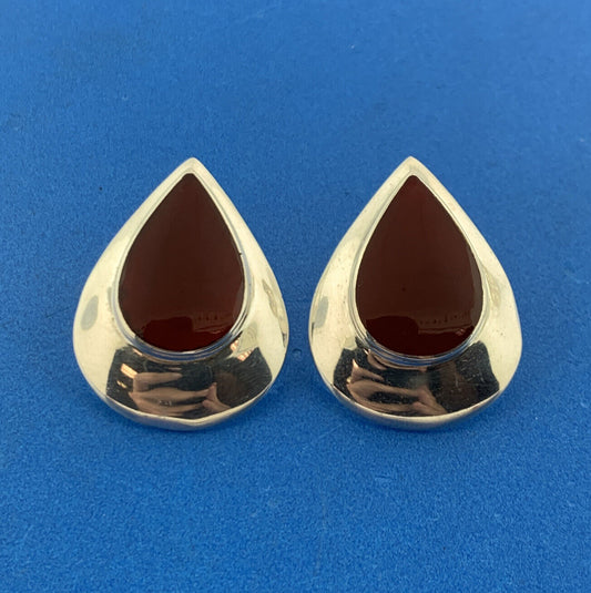 Native American Hallmarked Sterling Silver Red Carnelian Pear Statement Earrings