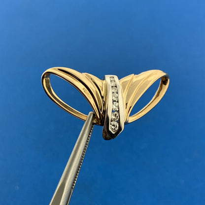 Gorgeous 14k Yellow Gold White Gold Round Cut Diamond Modernist Enhancer Pendant