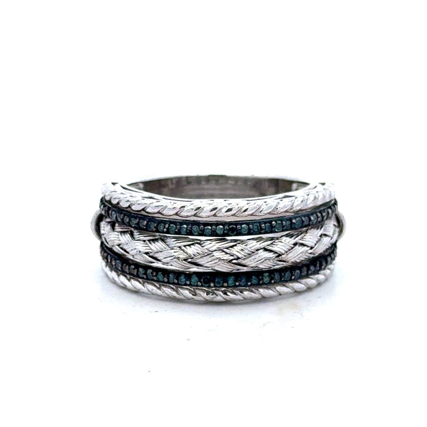 Designer 925 Sterling Silver Black Diamond Braided Rope Statement Size 10 Ring