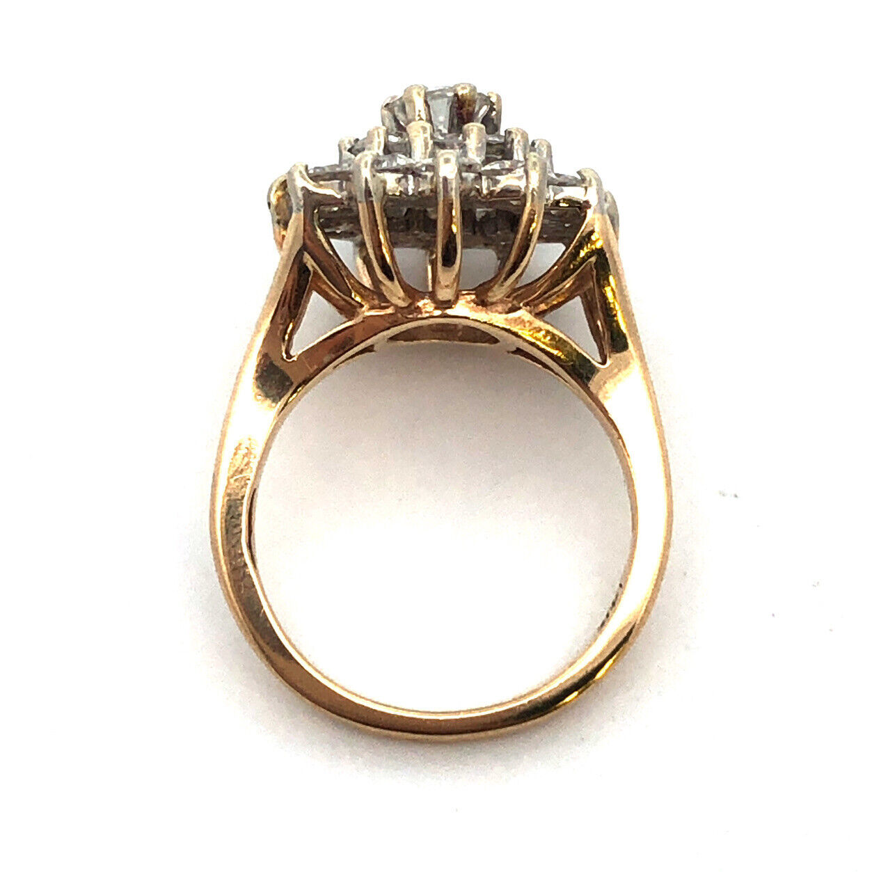 Designer 14K Yellow Gold Round Diamond Cluster Cocktail Statement Ring