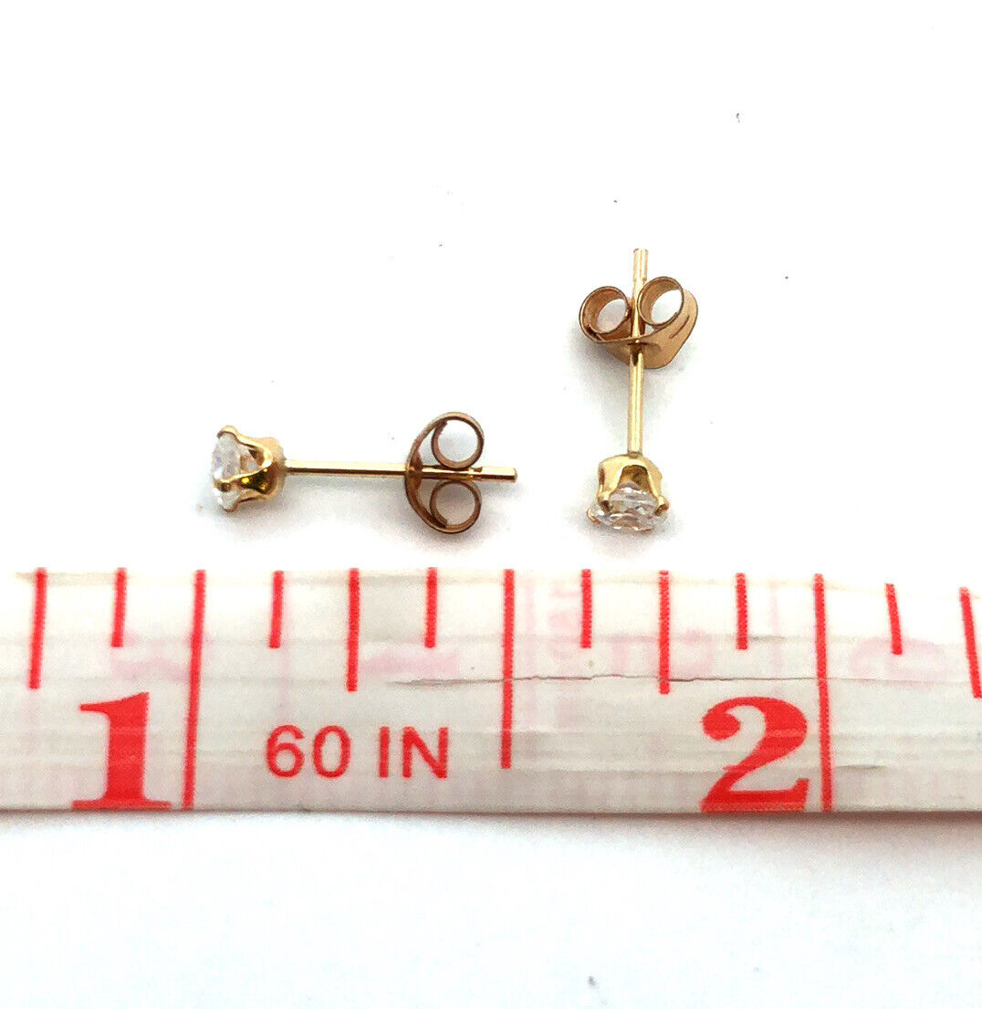 14K Yellow Gold Round Cubic Zirconia Everyday Petite Stud Earrings