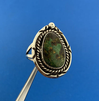 Native American Old Pawn 925 Sterling Silver Green Turquoise Statement Ring