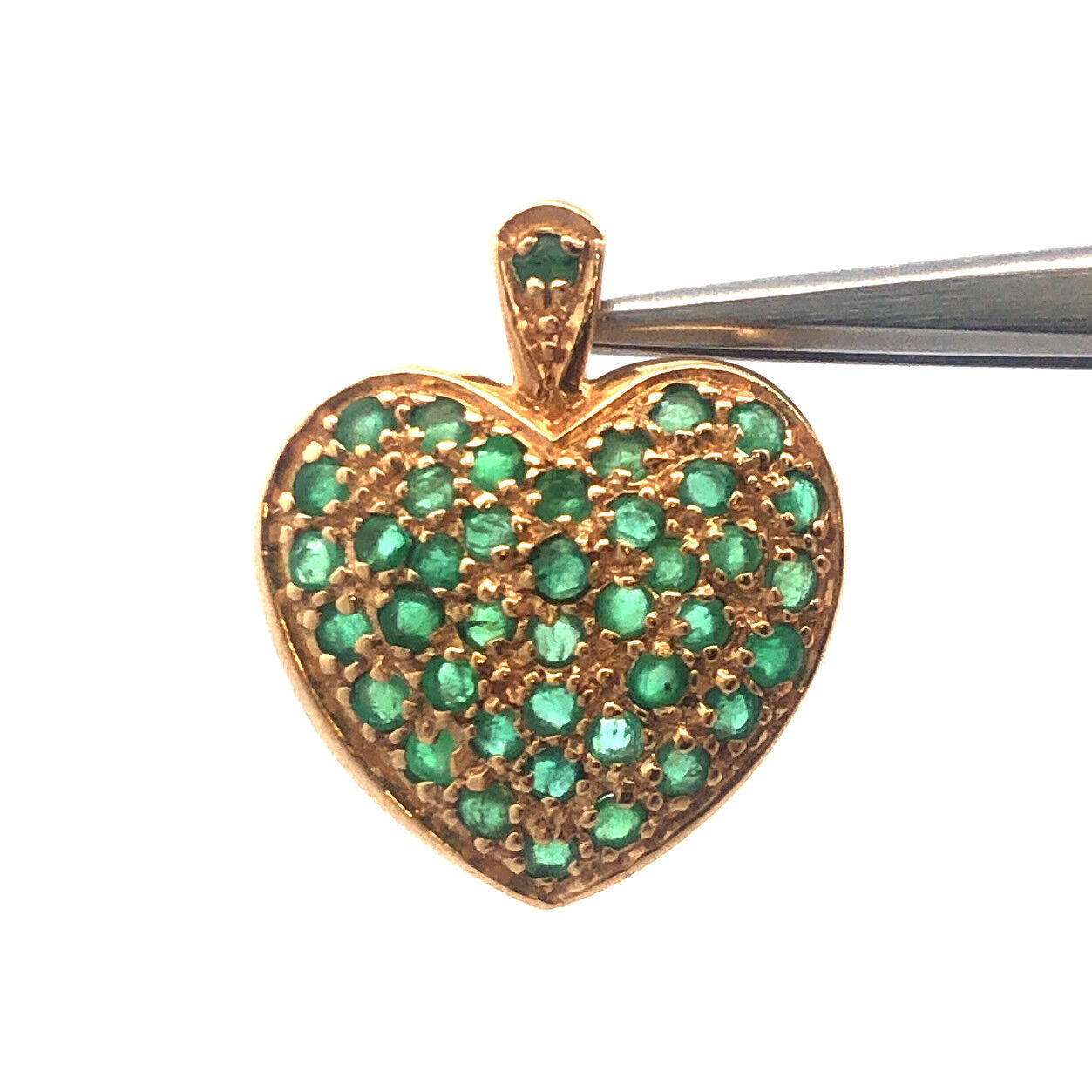 Designer 14K Yellow Gold Round Emerald Heart May Occasion Charm Pendant