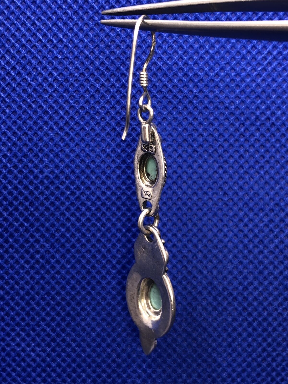 Native American Signed 925 sterling Silver Blue Turquoise Dangle Hook Earrings