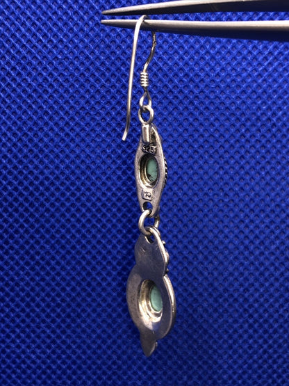 Native American Signed 925 sterling Silver Blue Turquoise Dangle Hook Earrings