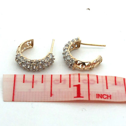 Designer Mexico 14K Yellow Gold Round Cubic Zirconia Huggie Hoop Earrings