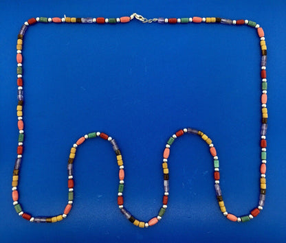 Designer Sterling Silver Turquoise Coral Amethyst Japser Tigers Eye Necklace